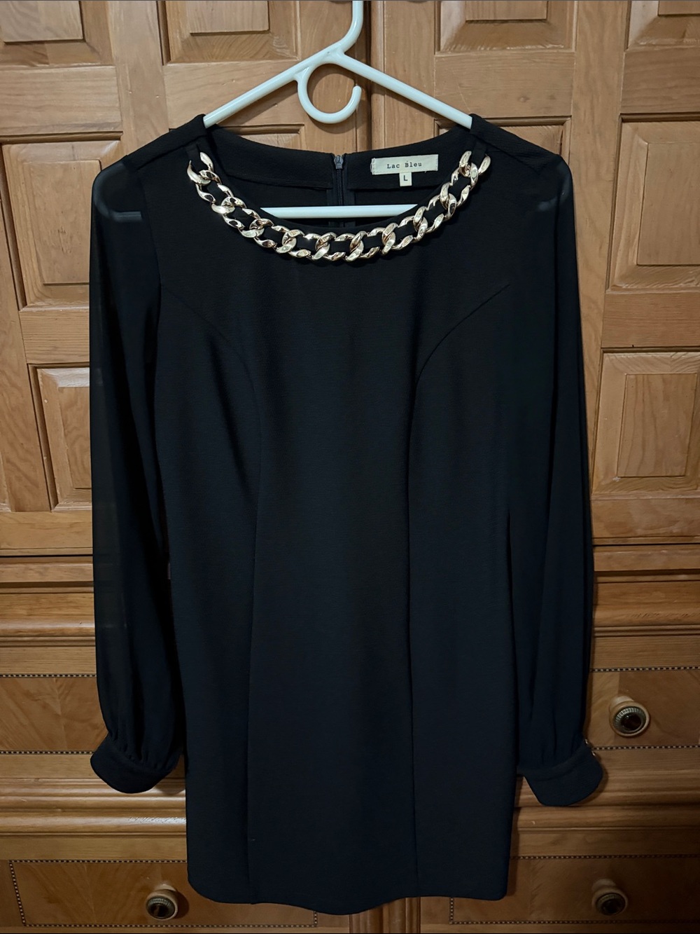 Black Chain-Trim Long Sleeve Dress